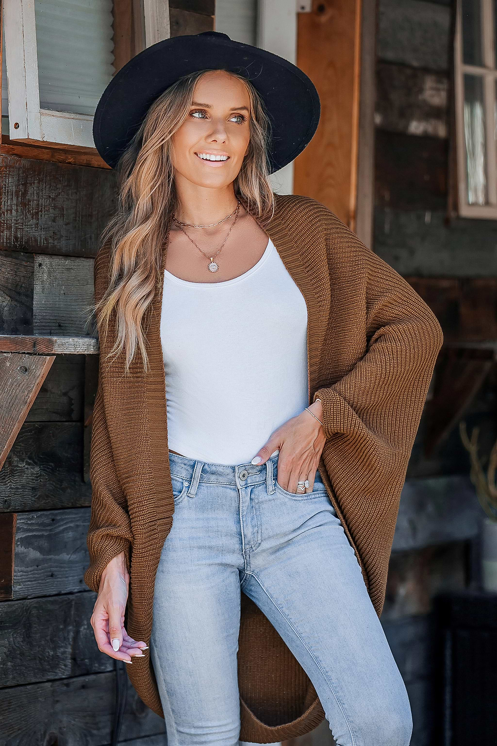 Espresso Brown Open Front Slouchy Knit Cardigan