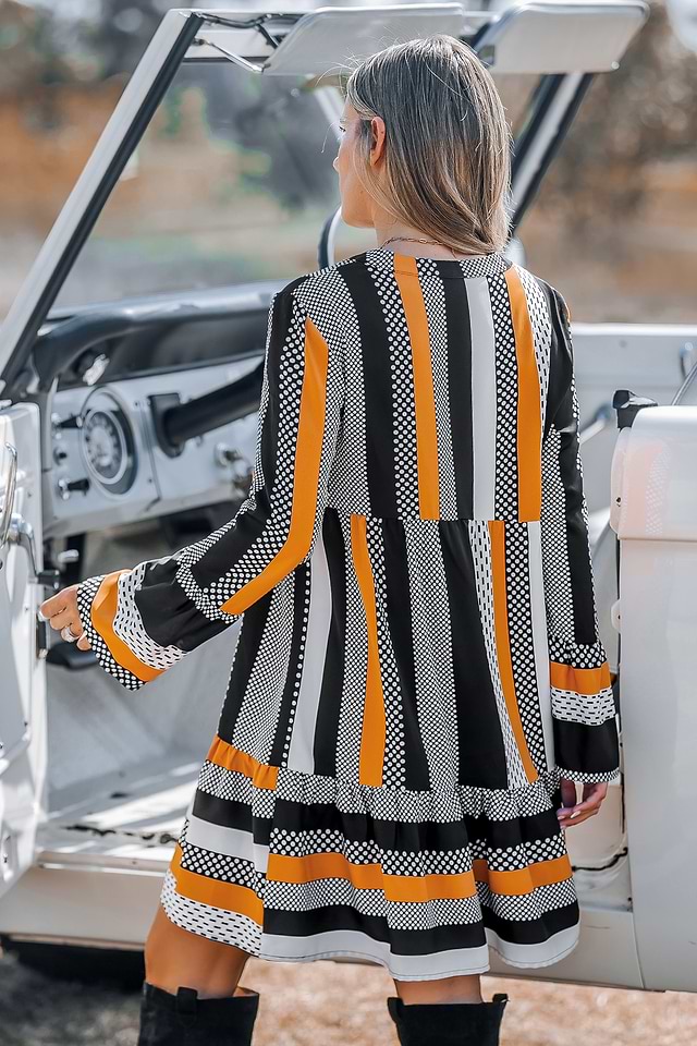 Halloween Party Patchwork Flared Sleeve Mini Dress Halloween Party Patchwork Flared Sleeve Mini Dress