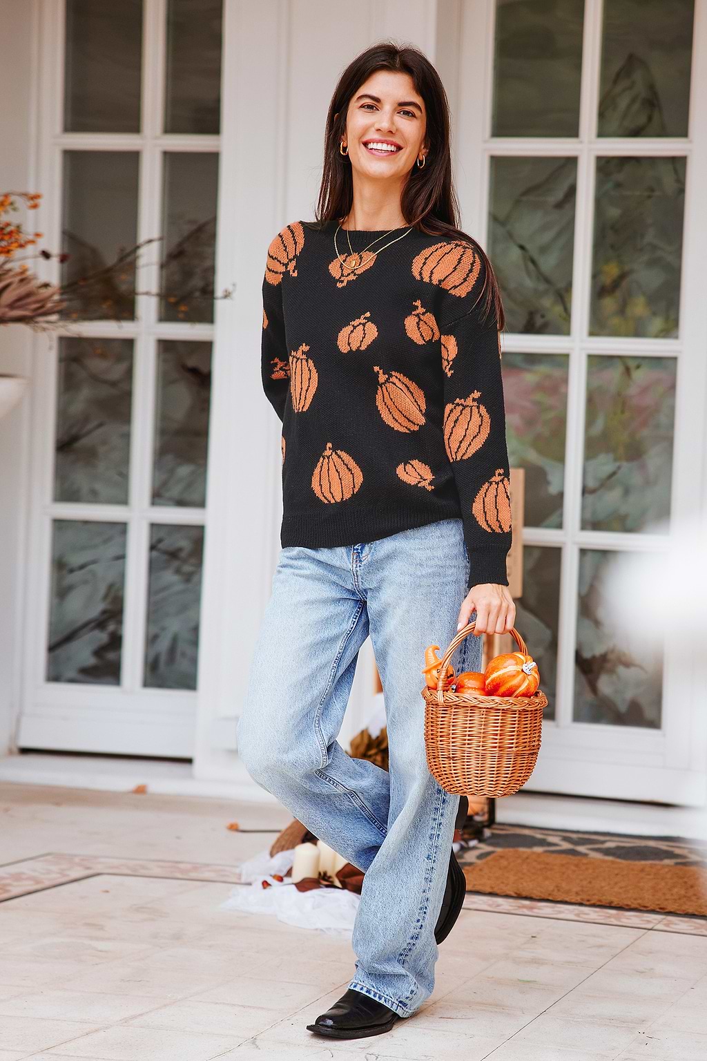 Black Pumpkin Party Long Sleeve Sweater