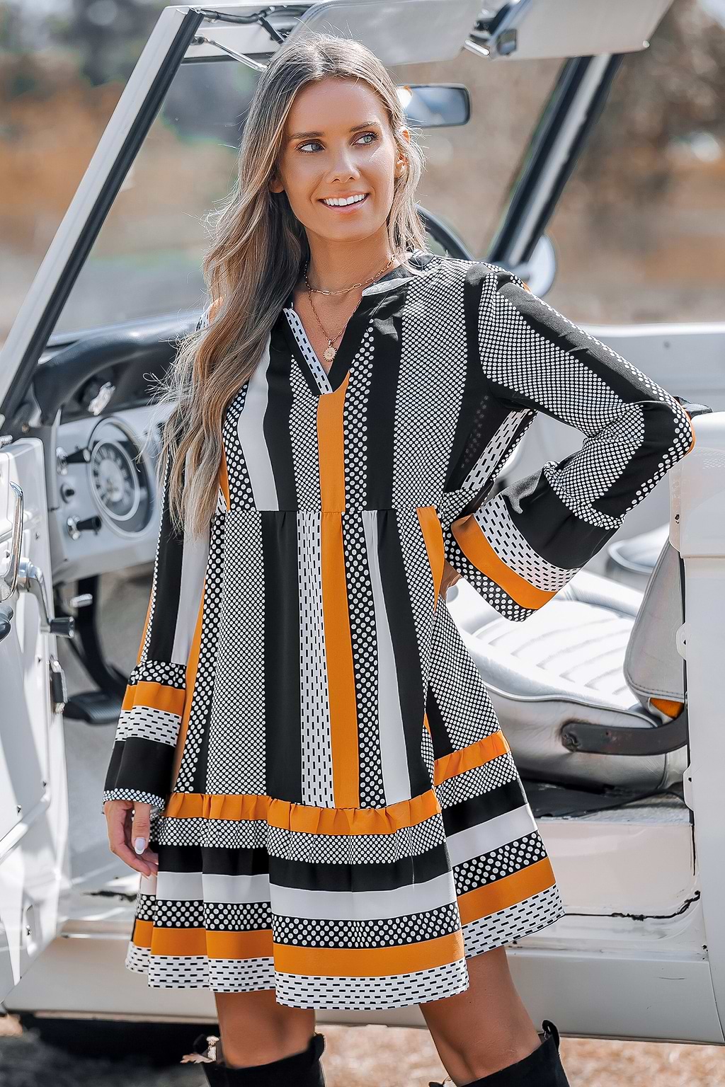 Halloween Party Patchwork Flared Sleeve Mini Dress