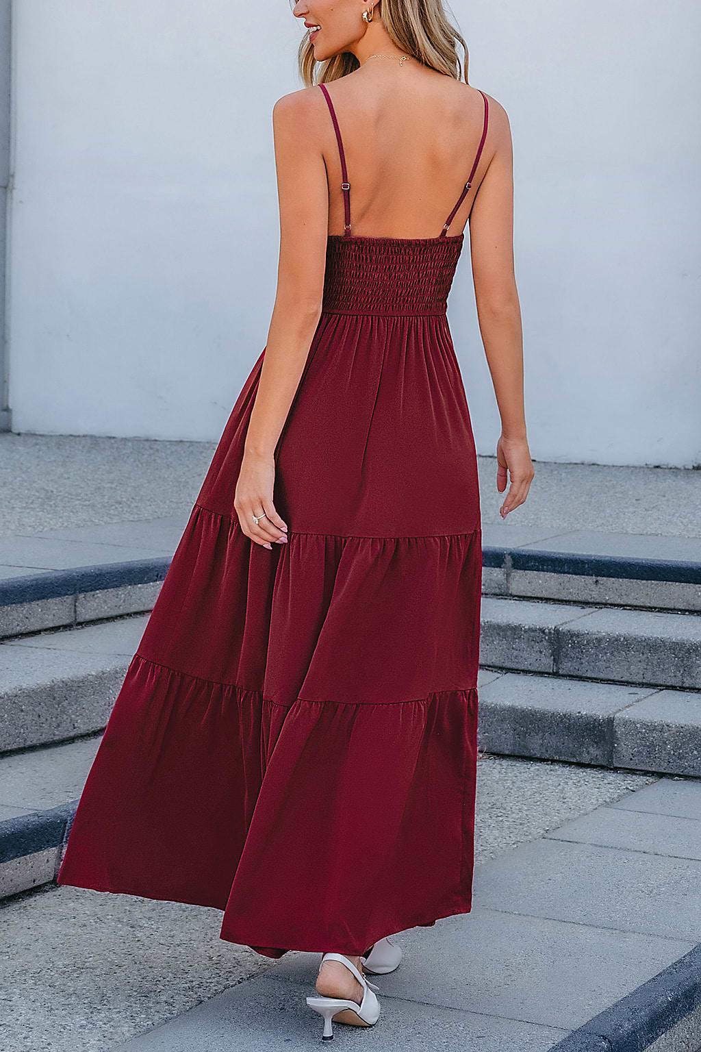 Burgundy Crimson V-Neck Lace Bodice Sleeveless Maxi Dress