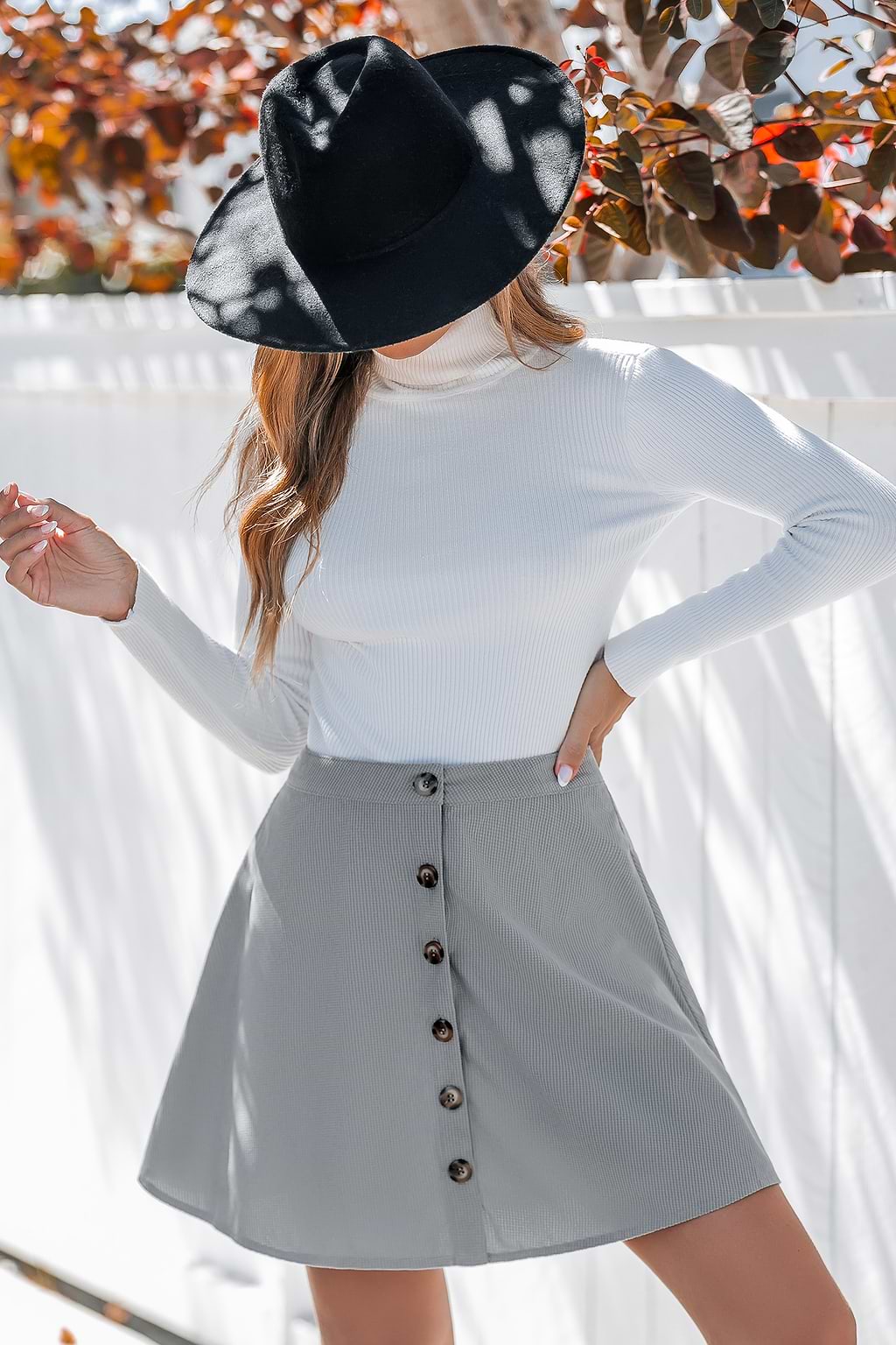 Grey Front Button Mini Skirt