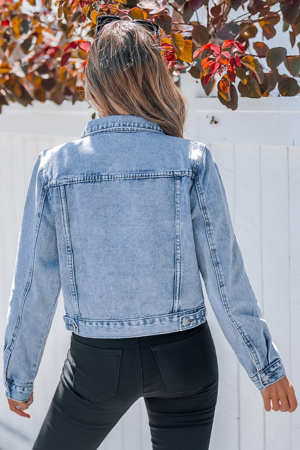 Denim Front Button Cropped Jacket