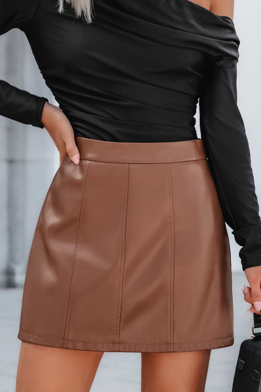 Brown Faux Leather A-Line Mini Skirt