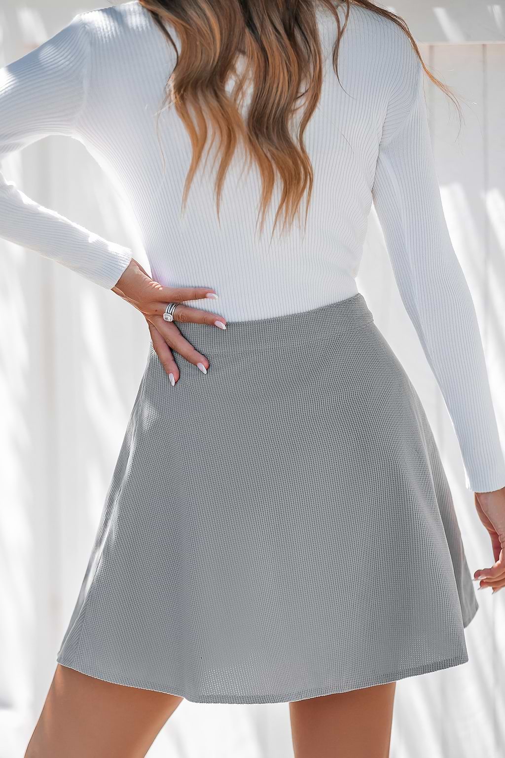 Grey Front Button Mini Skirt