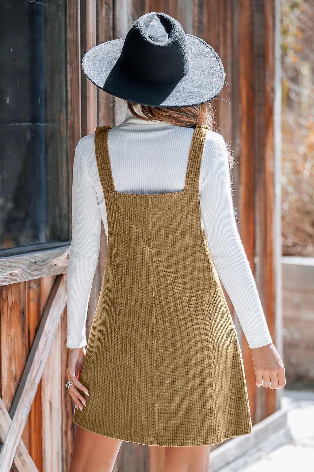 Brown Corduroy Patch Pocket Mini Overall Dress