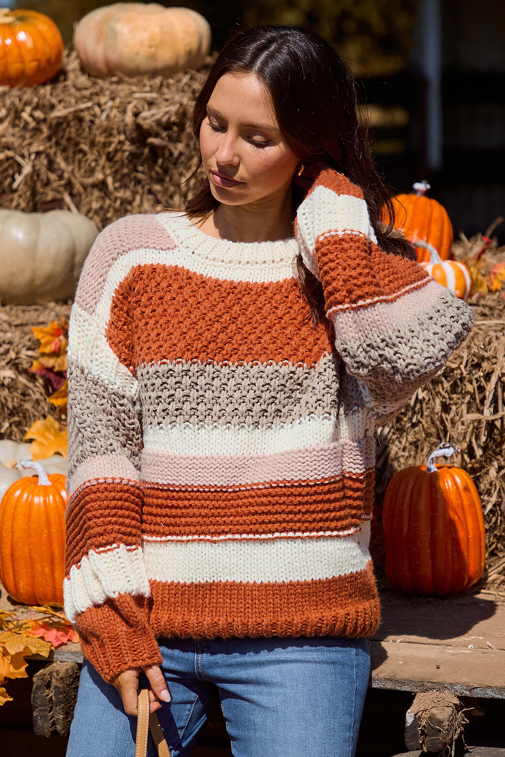 Striped Chunky Knit Long Sleeve Sweater
