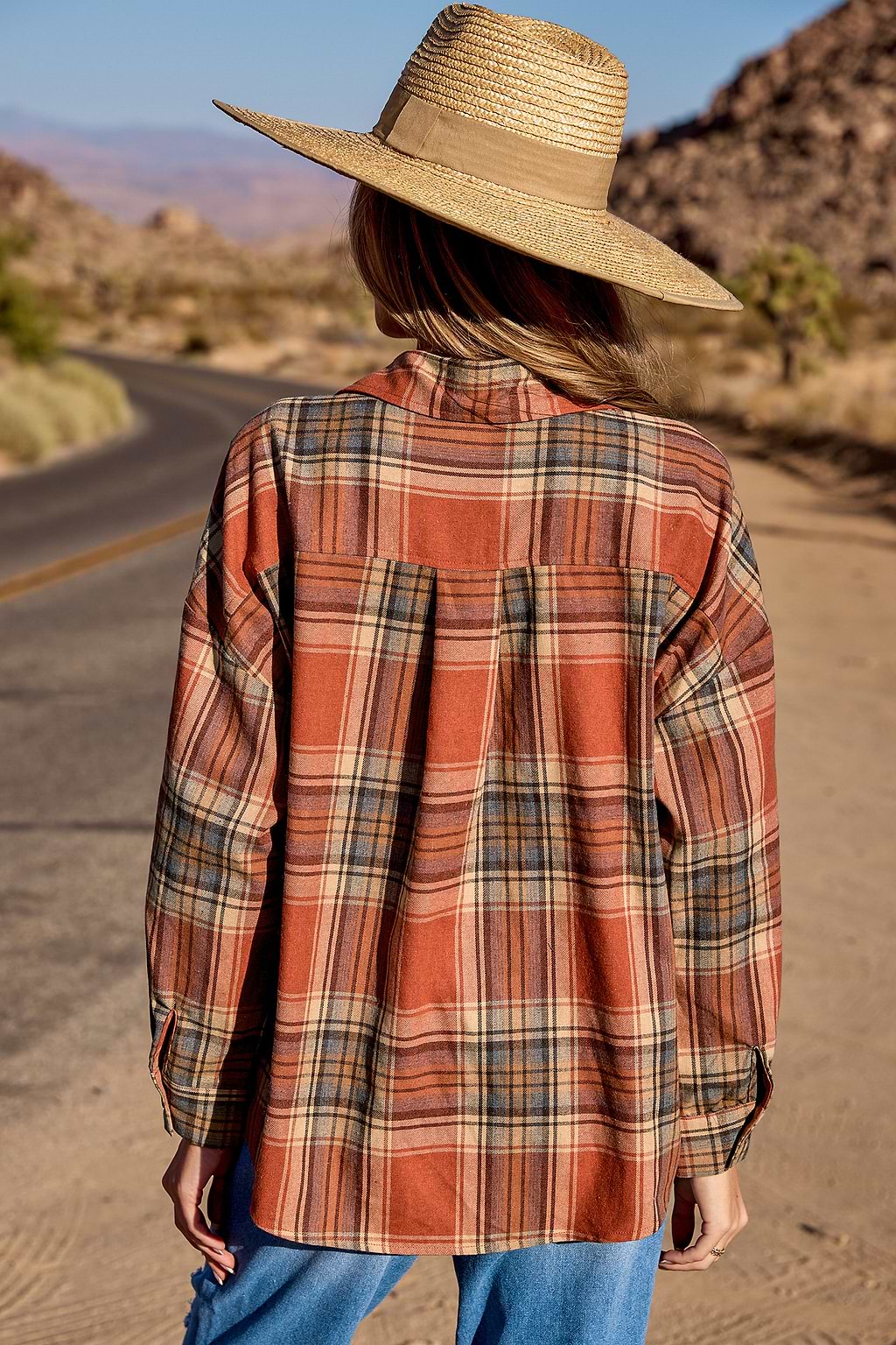 Brown Plaid Collared Long Sleeve Button-Up Shirt