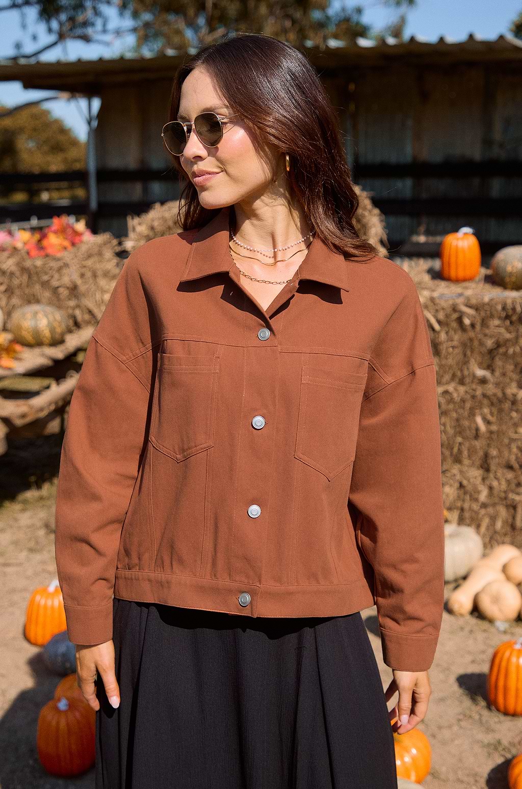 Braune Langarm-Knopfjacke mit Kragen