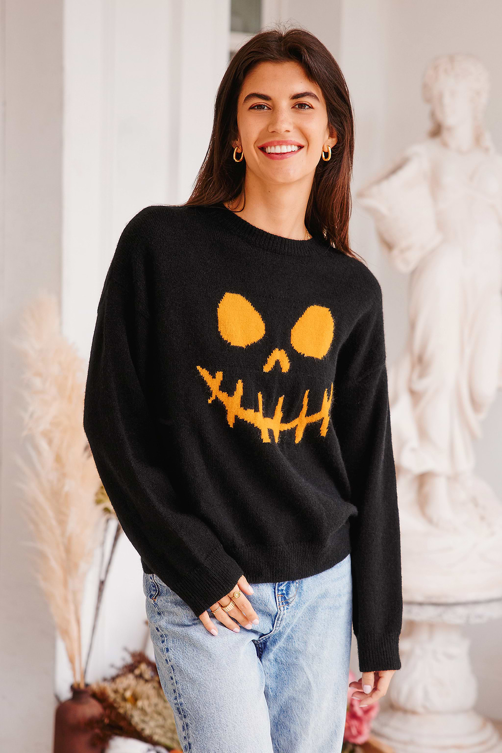 Black Evil Jack-O-Lantern Long Sleeve Sweater