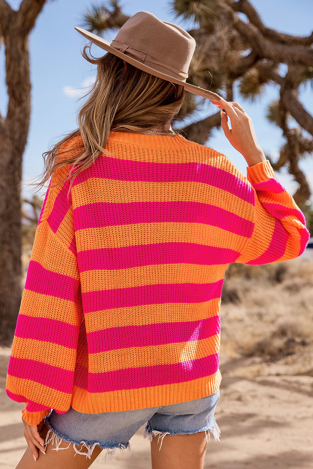 Orange & Pink Drop Shoulder Long Sleeve Cover-Up Top
