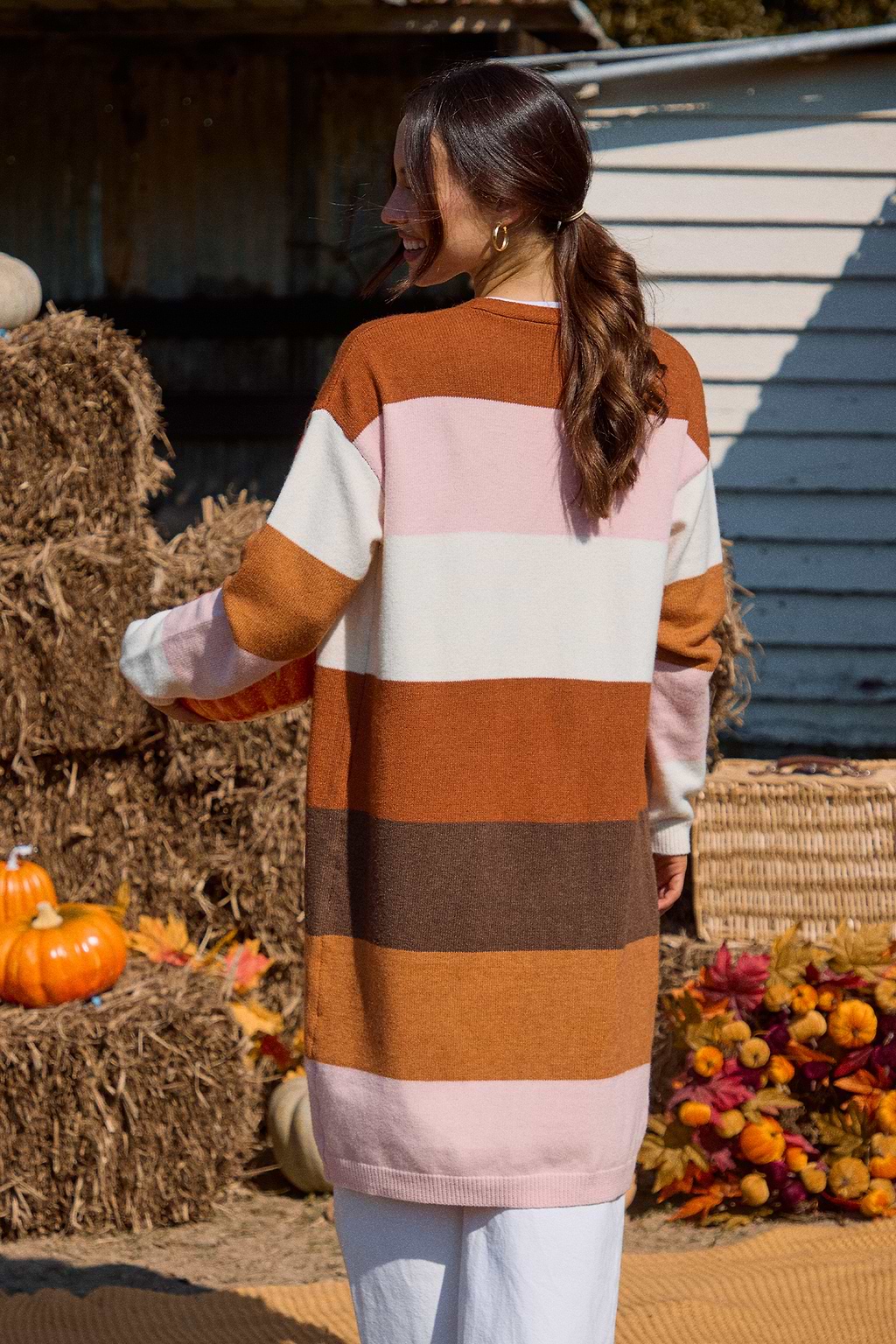 Colorblock Open Front Long Sleeve Longline Cardigan