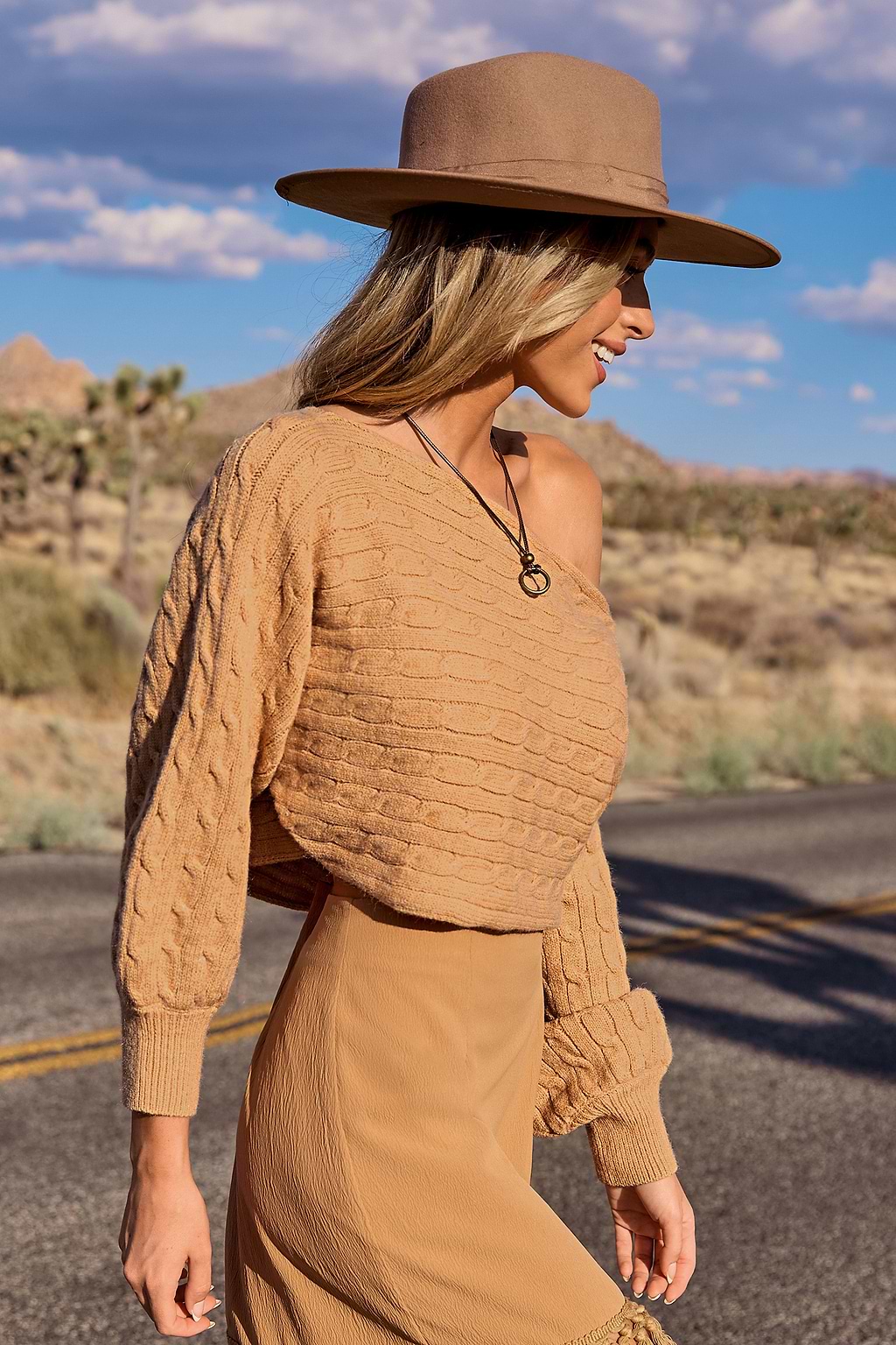 Orange Off-Shoulder Slouchy Sleeve Sweater