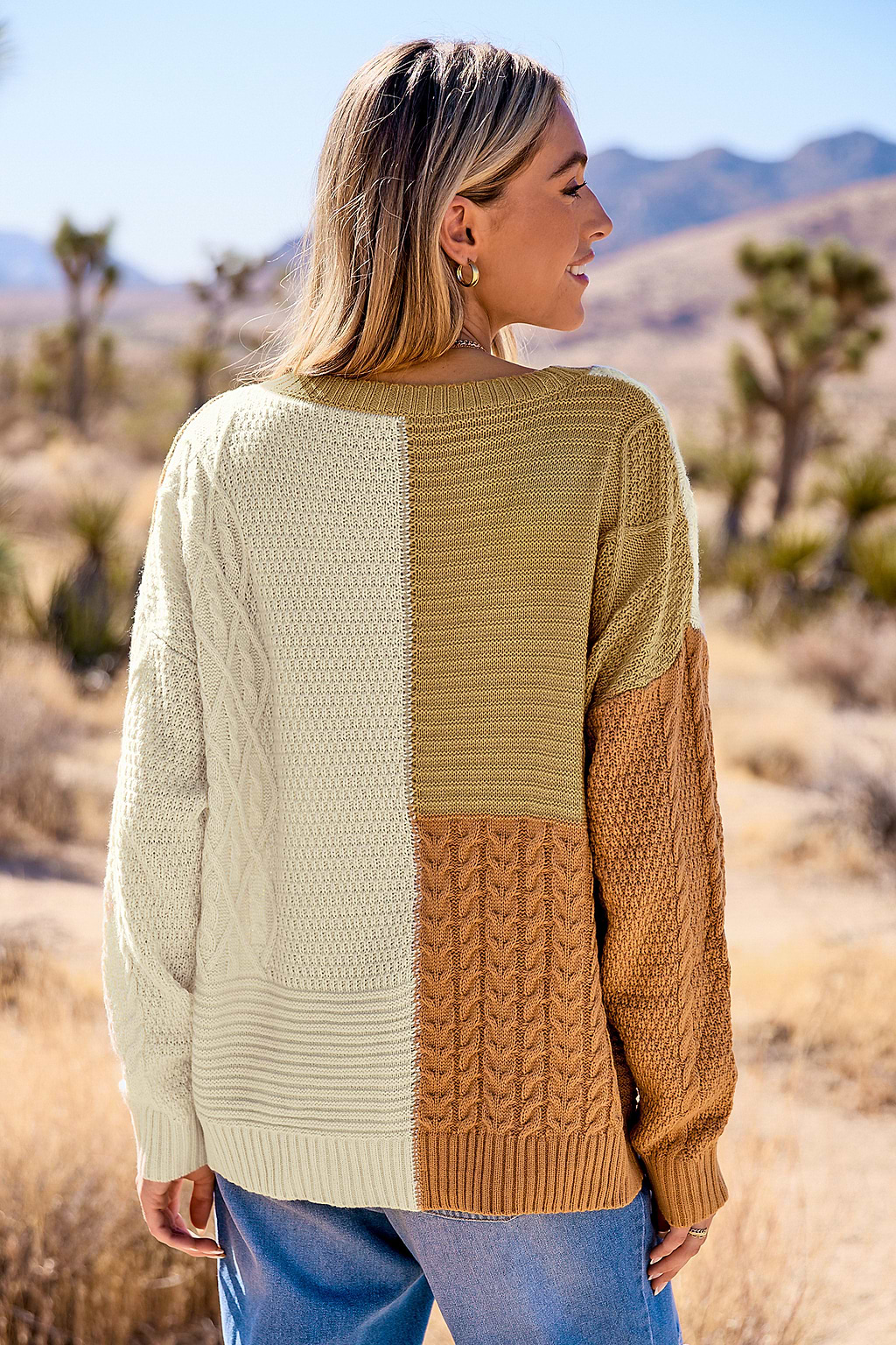 Colorblock Round Neck Long Sleeve Sweater