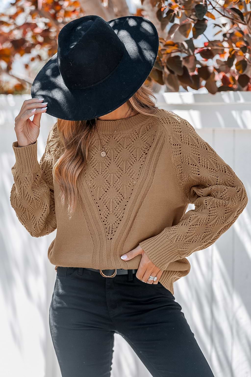 Khaki Round Neck Long Sleeve Sweater