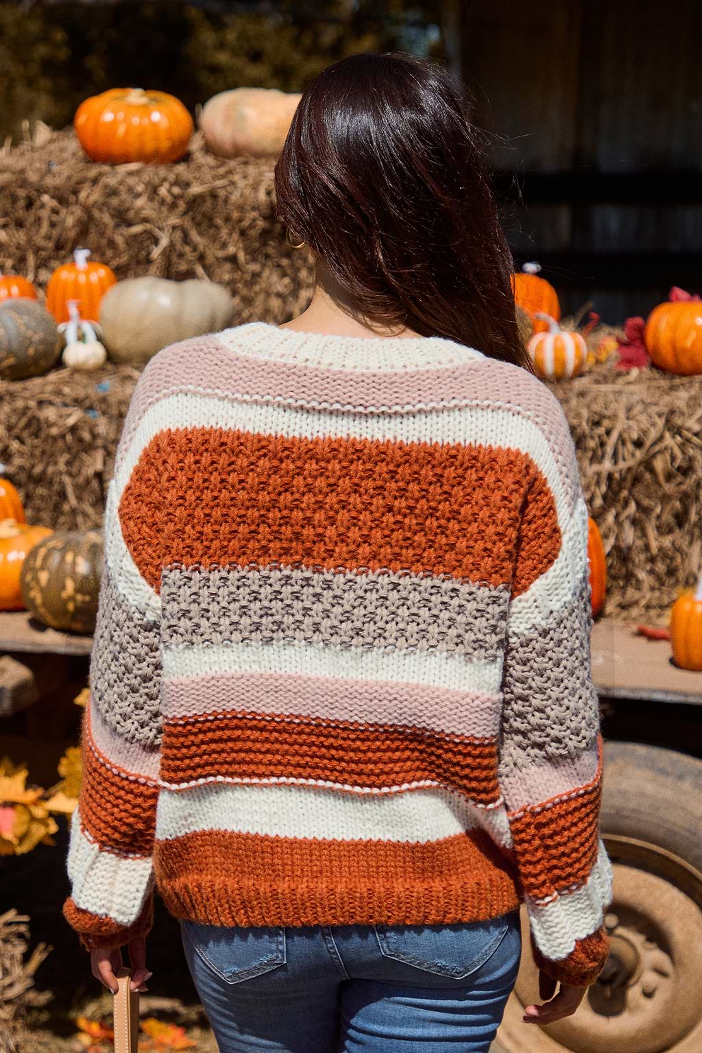 Striped Chunky Knit Long Sleeve Sweater