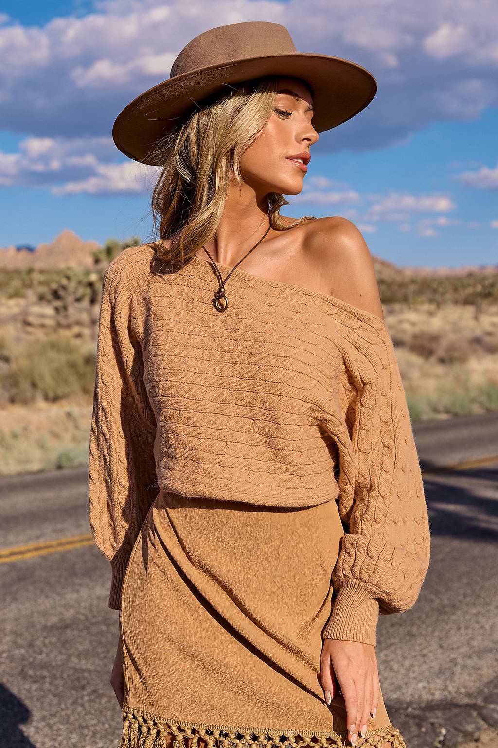 Orange Off-Shoulder Slouchy Sleeve Sweater