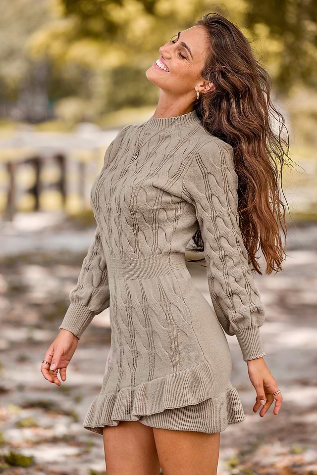 chinese dress ladies Women's Successfully Stylish Off The Shoulder Sweater Maxi Dress in Cream main image 0