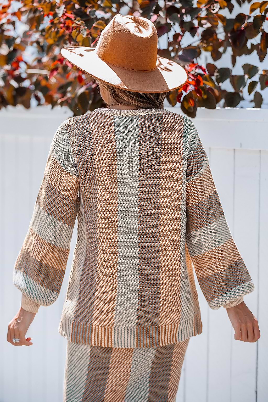 Striped Long Sleeve Sweater & Midi Sweater Skirt Set
