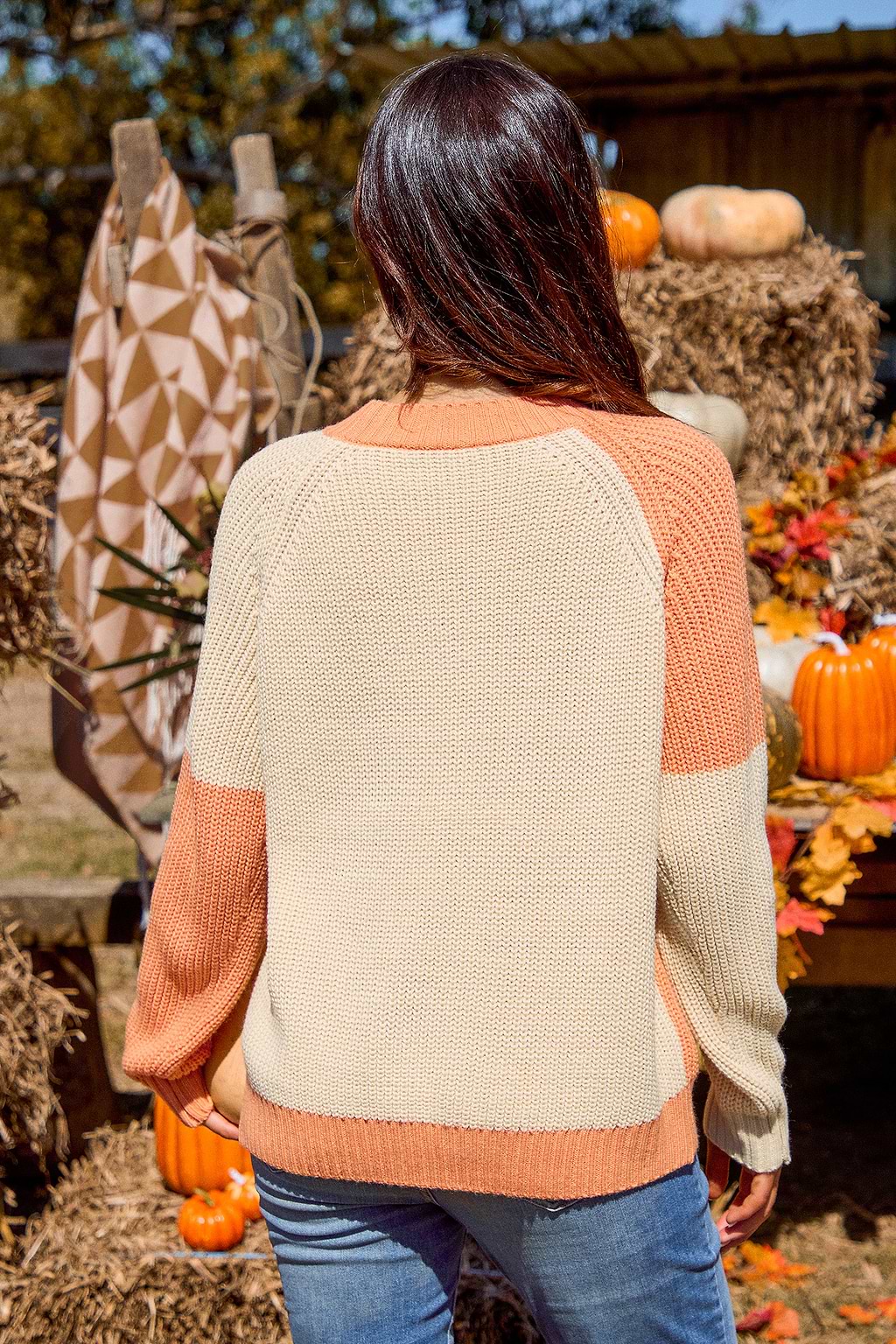 Orange & Apricot Checkered Long Sleeve Sweater