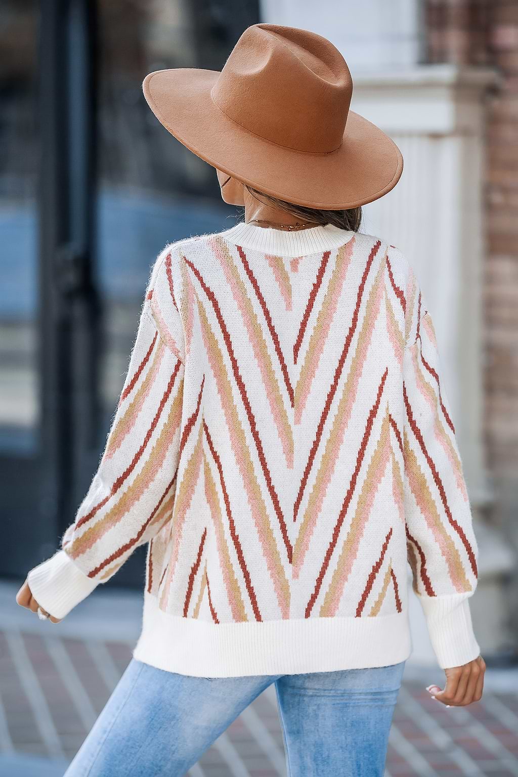 Chevron Drop Shoulder Long Sleeve Sweater