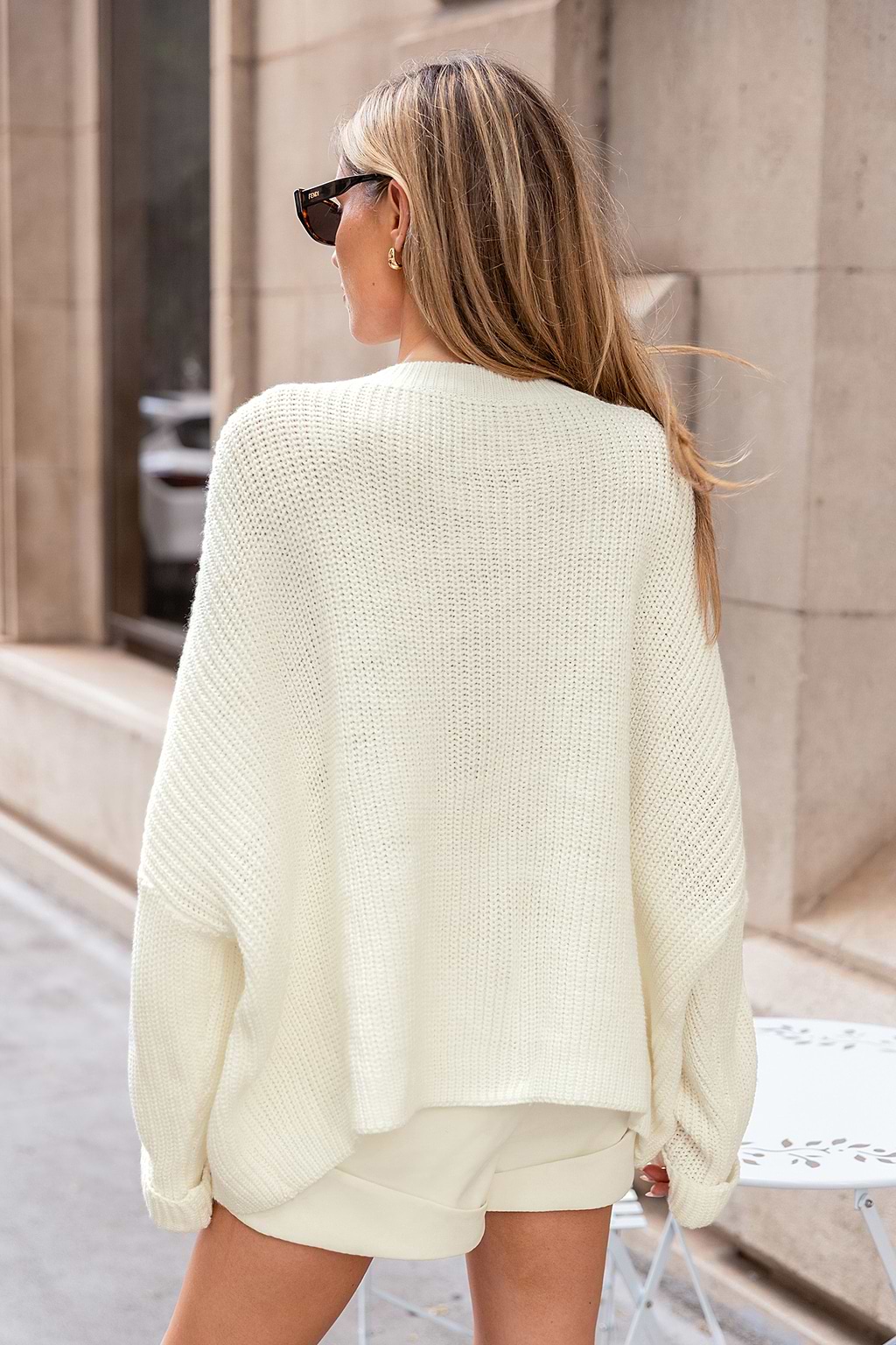 Beige Long Sleeve Drop Shoulder Knit Top