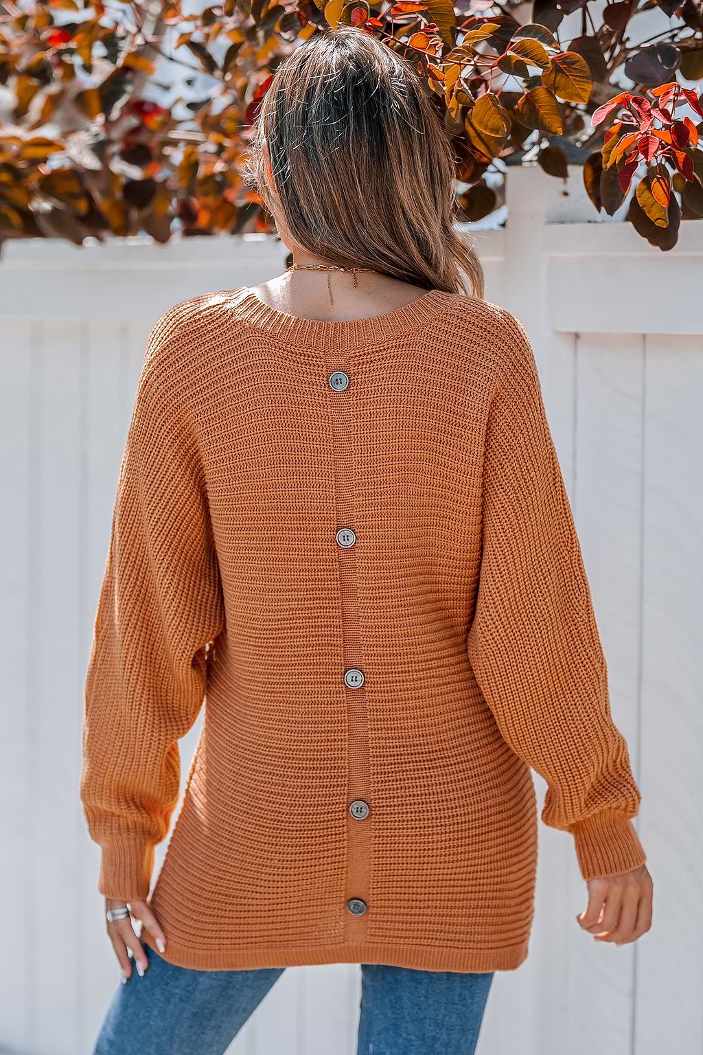 Orange Round Neck Long Sleeve Sweater