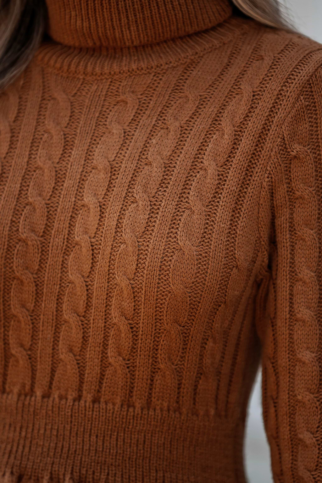 Burnt Orange Cable Knit Mini Sweater Dress