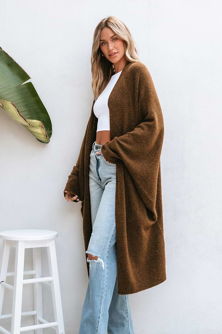 Tan Open Front Dolman Sleeve Duster Cardigan