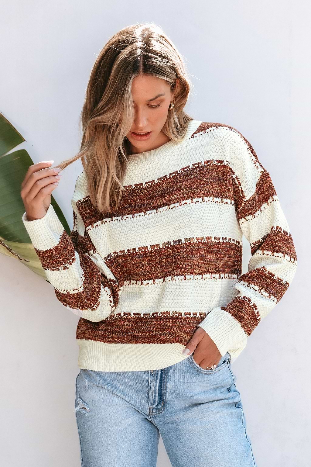 Striped Drop Shoulder Long Sleeve Sweater