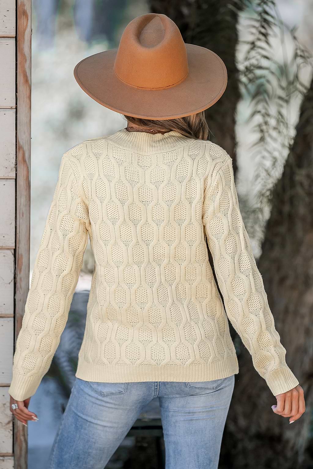 Beige Long Sleeve Mockneck Knit Sweater Top