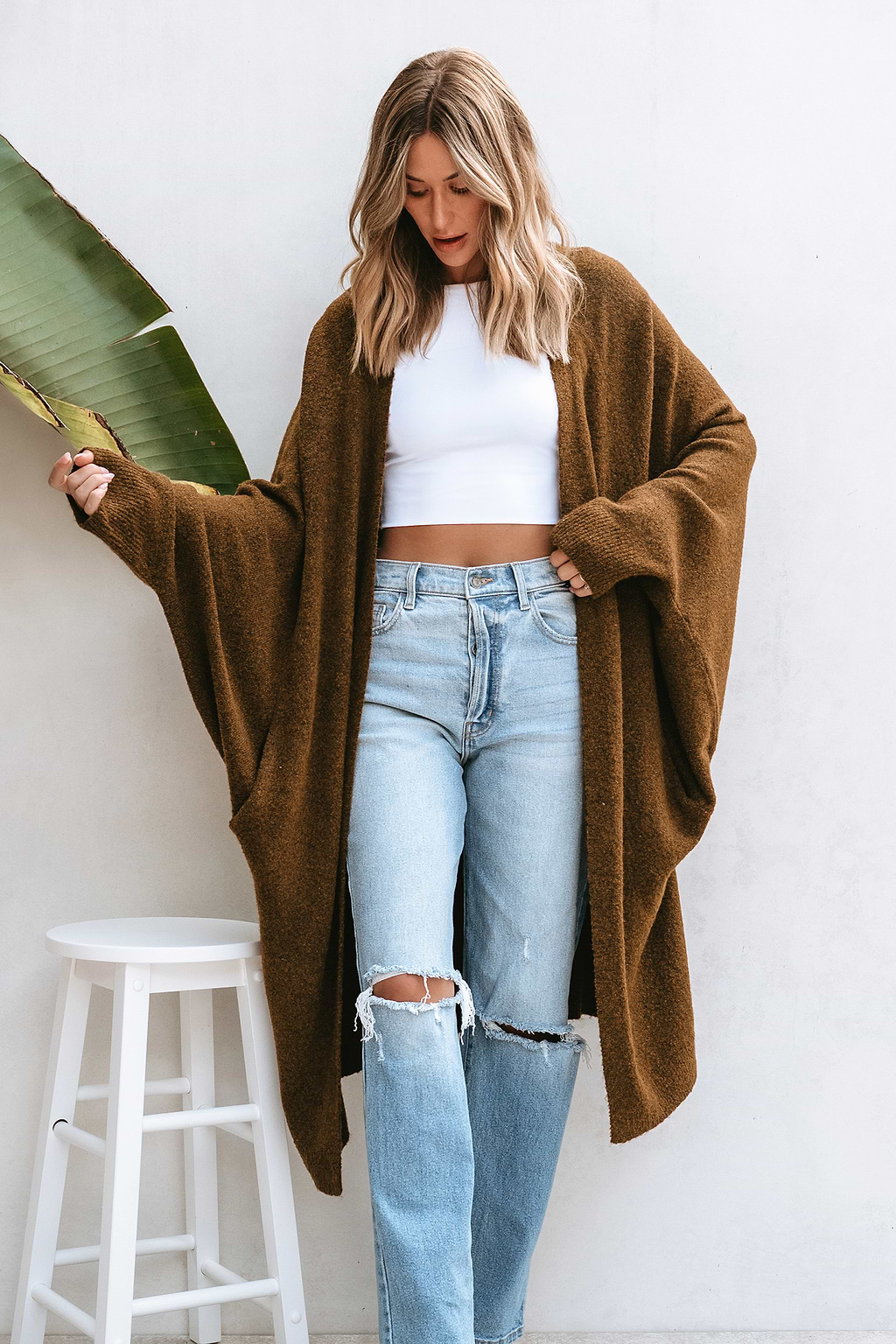Tan Open Front Dolman Sleeve Duster Cardigan
