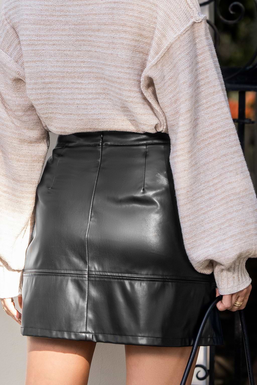 Black Faux Leather Pocket Mini Skirt