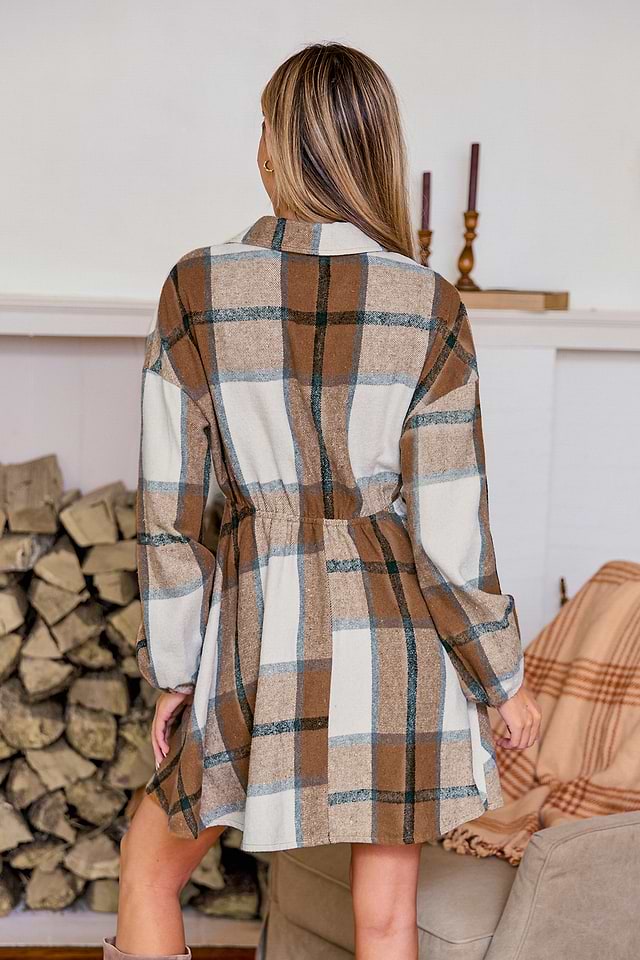 collared plaid mini dress Plaid Long Sleeve Mini Shirt Dress for Casual Fall Outfits