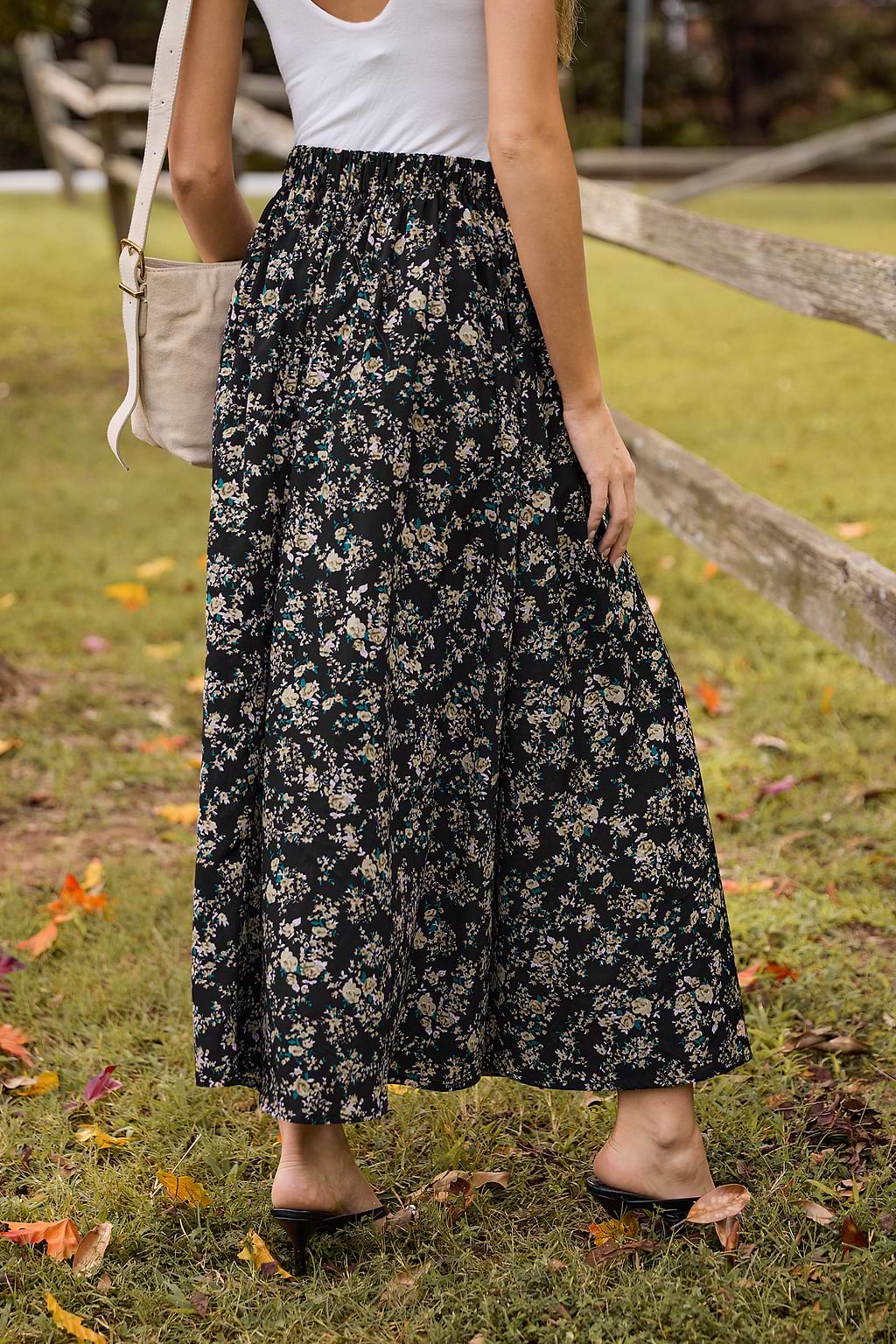 Ditsy Elastic Waist Maxi Skirt