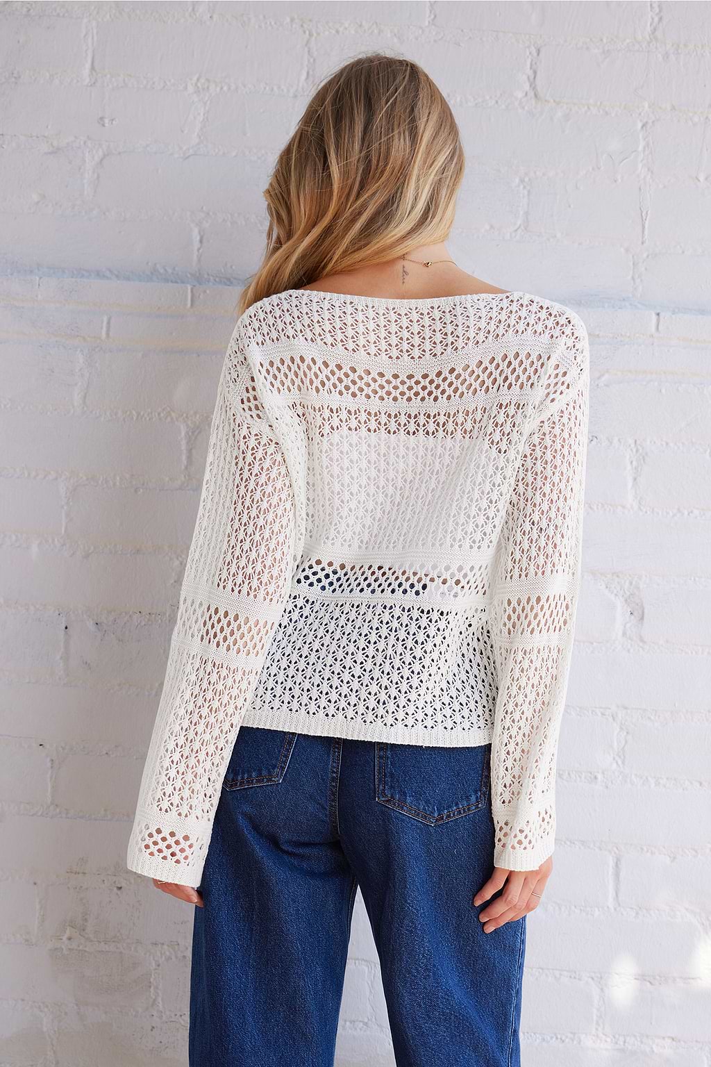 Ivory Lace-Up V-Neck Sweater Top