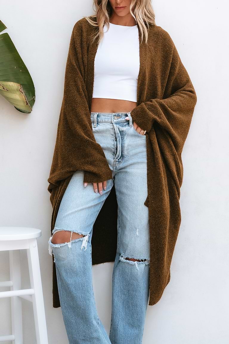 Tan Open Front Dolman Sleeve Duster Cardigan