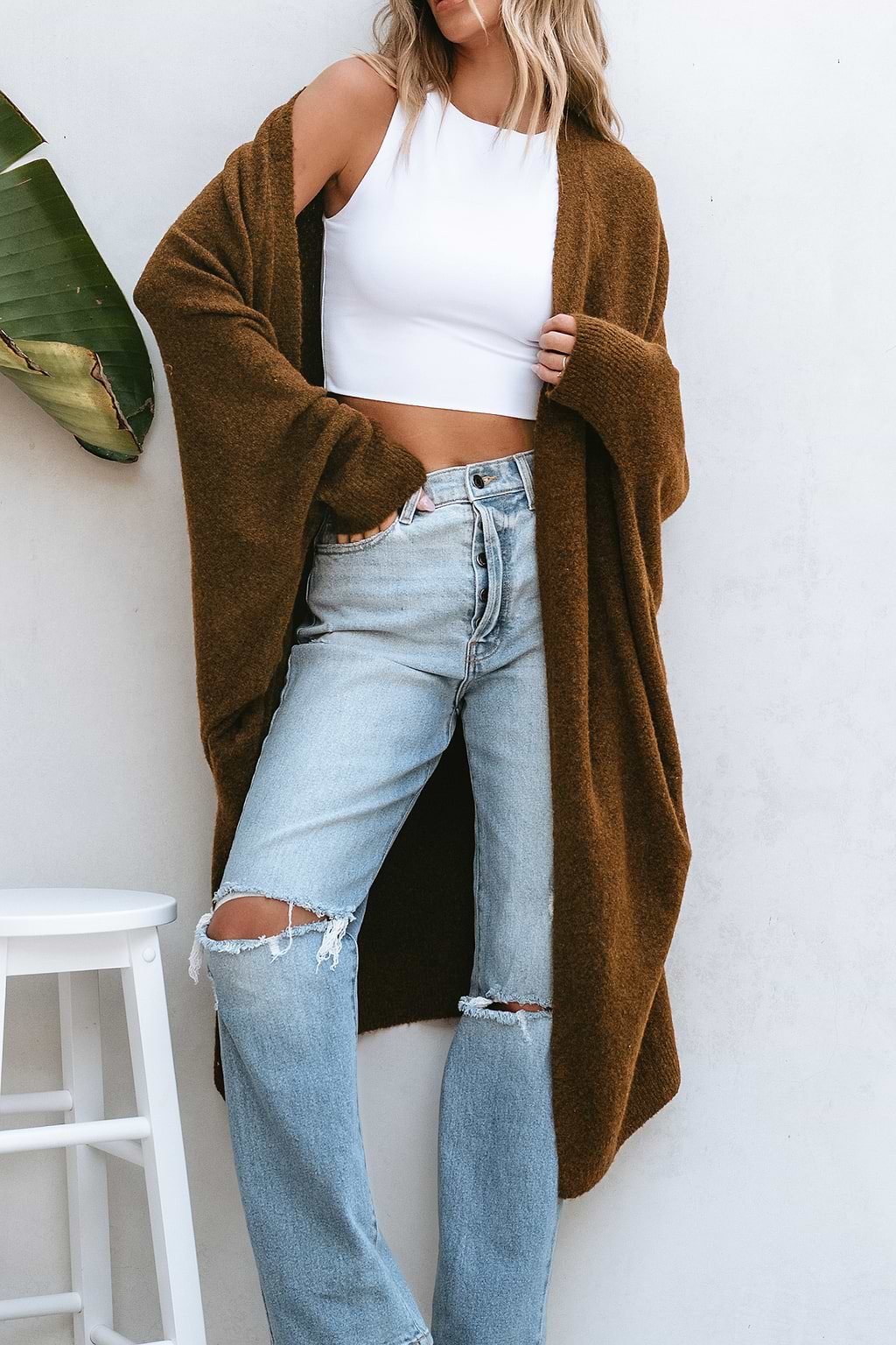 Brauner Cardigan mit Dolman-Ärmeln