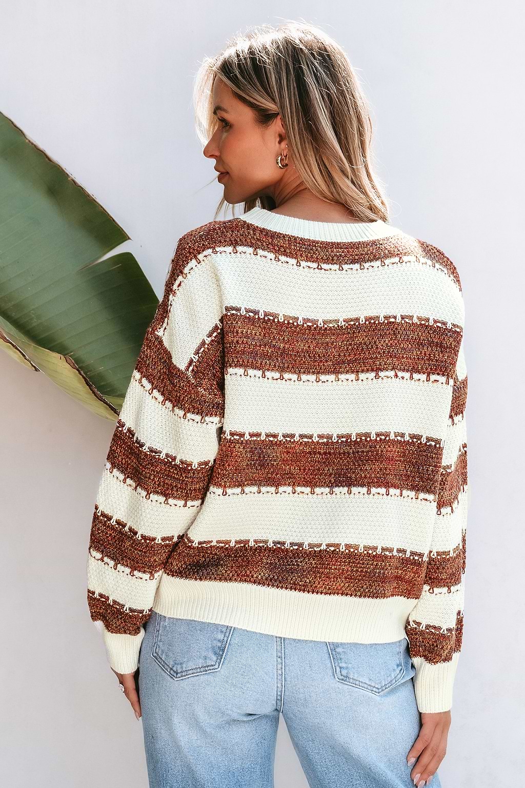 Striped Drop Shoulder Long Sleeve Sweater