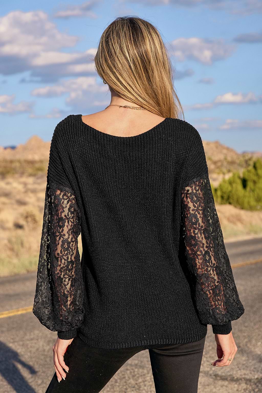 Black Lace Long Sleeve Sweater