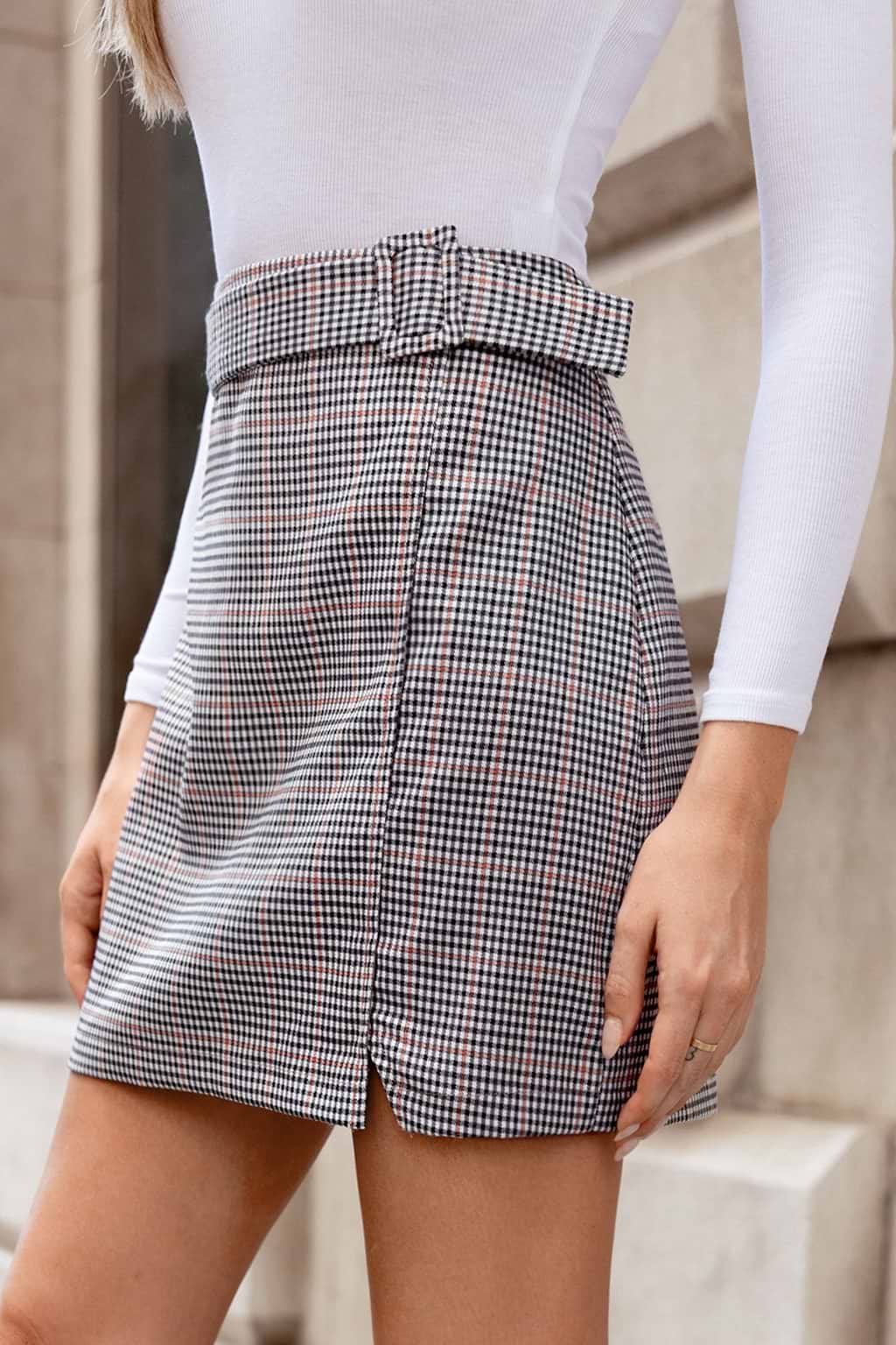 Glen Check Orange Notched Mini Skirt