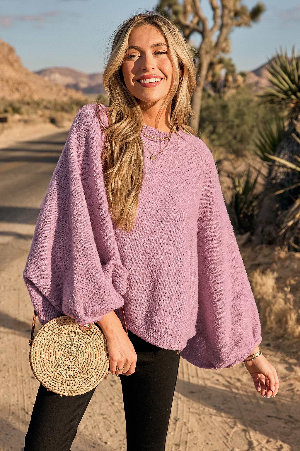Purple Round Neck Long Sleeve Knit Top