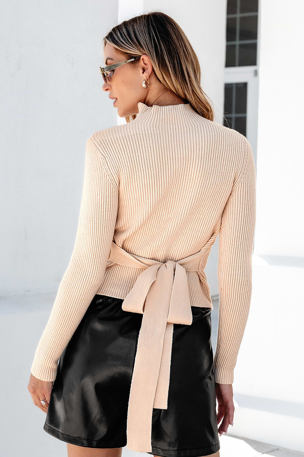 Khaki Long Sleeve Ribbed Knit Mockneck
