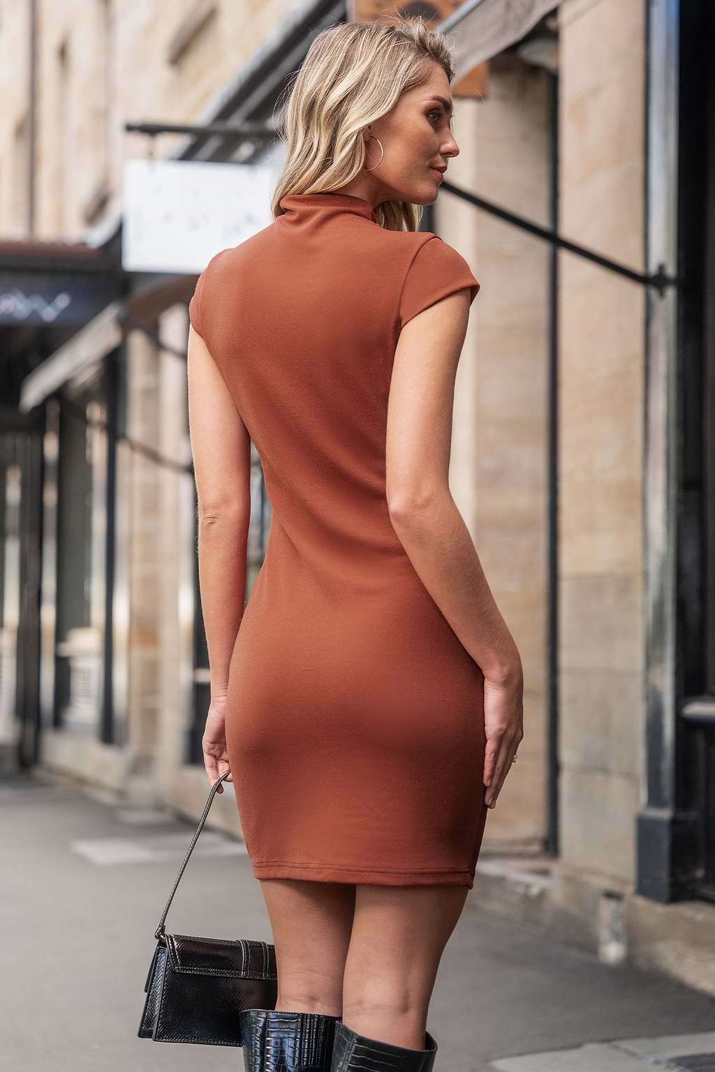 Red Mockneck Cap Sleeve Mini Jersey Dress