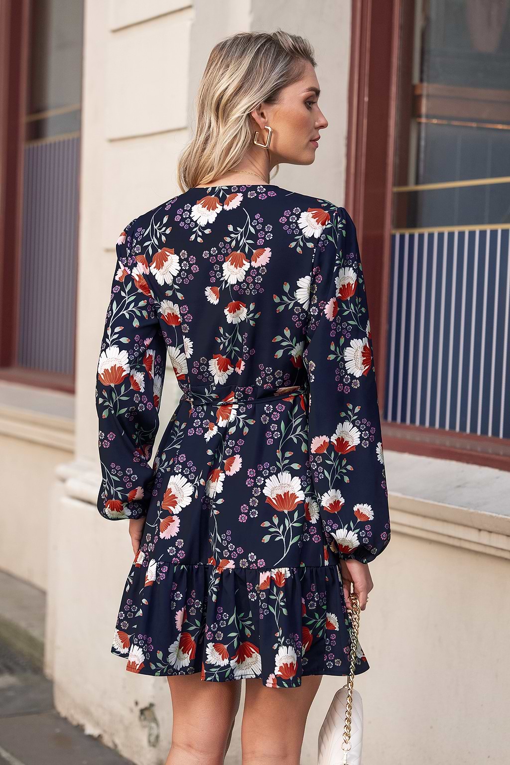 Floral Blouson Sleeve Side Tie Mini Dress