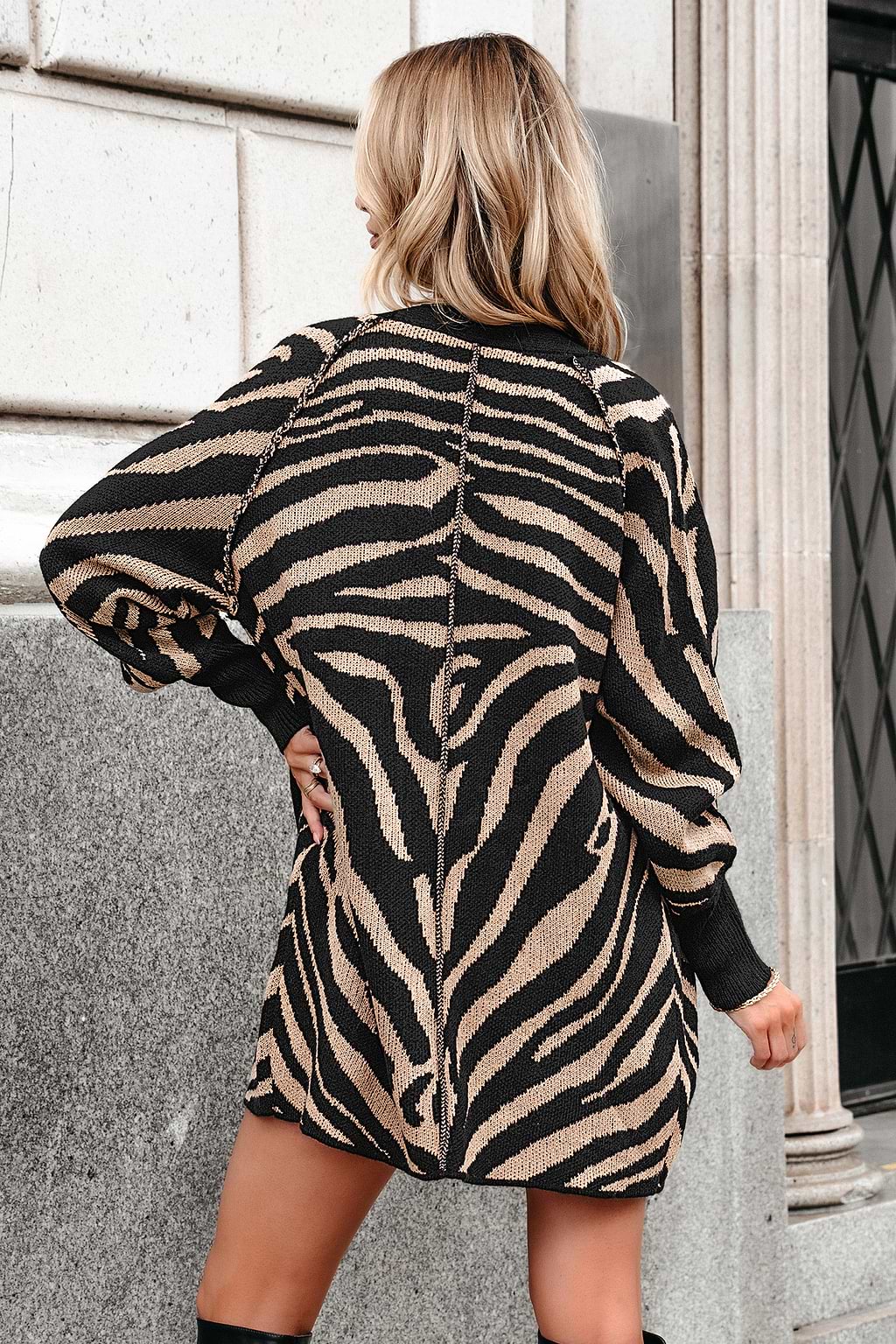 Brown & Black Zebra Print Open Front Cardigan