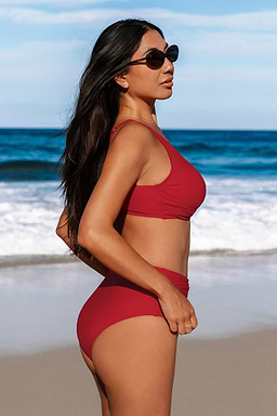 Red Wrapped Bikini Top & High-Rise Bottoms Set
