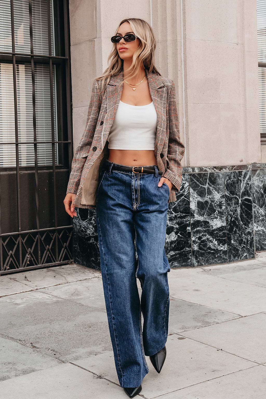 Karo-Blazer mit Kerbrevers und doppelreihigem Verschluss