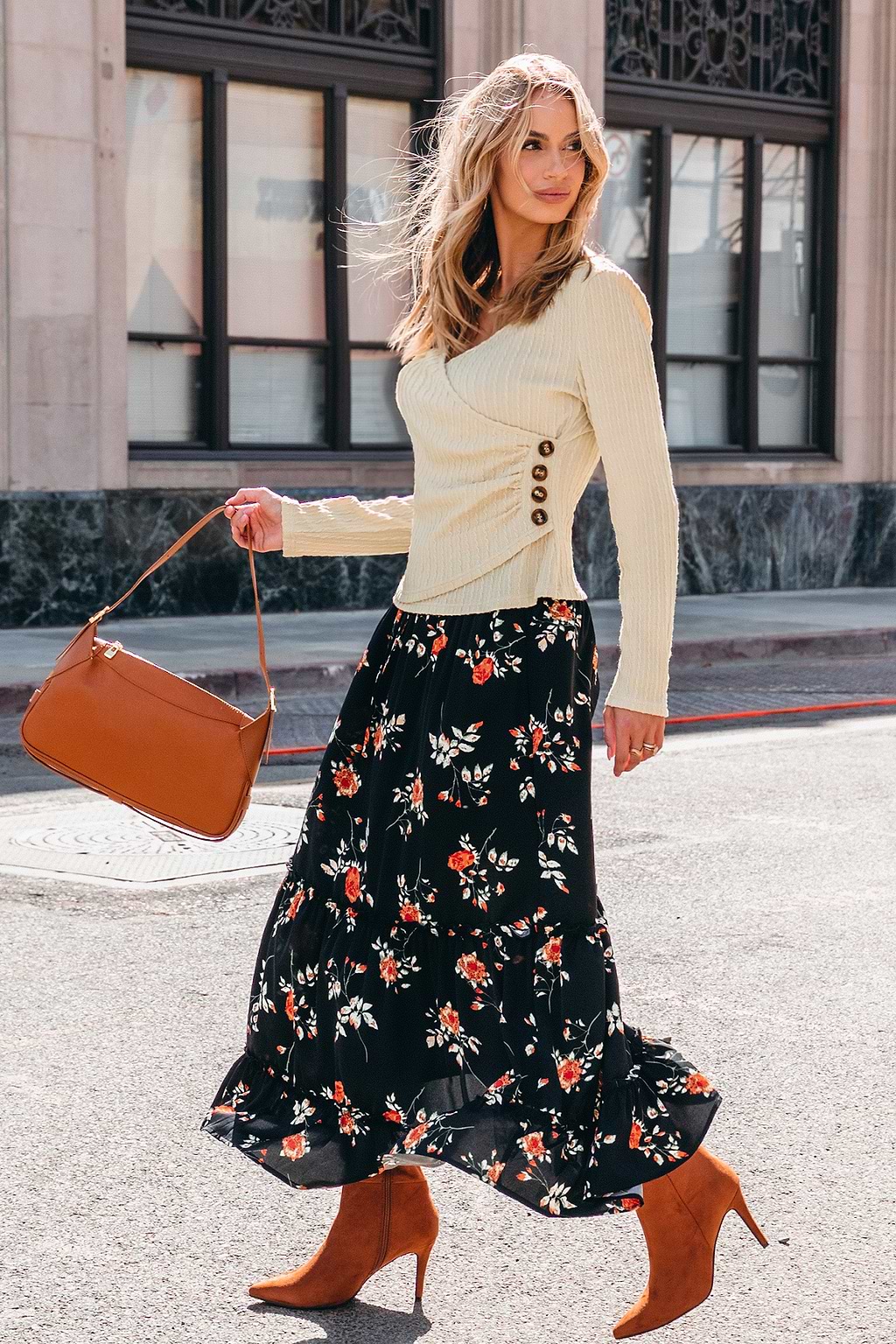 Apricot Long Sleeve Wrap Jersey Top