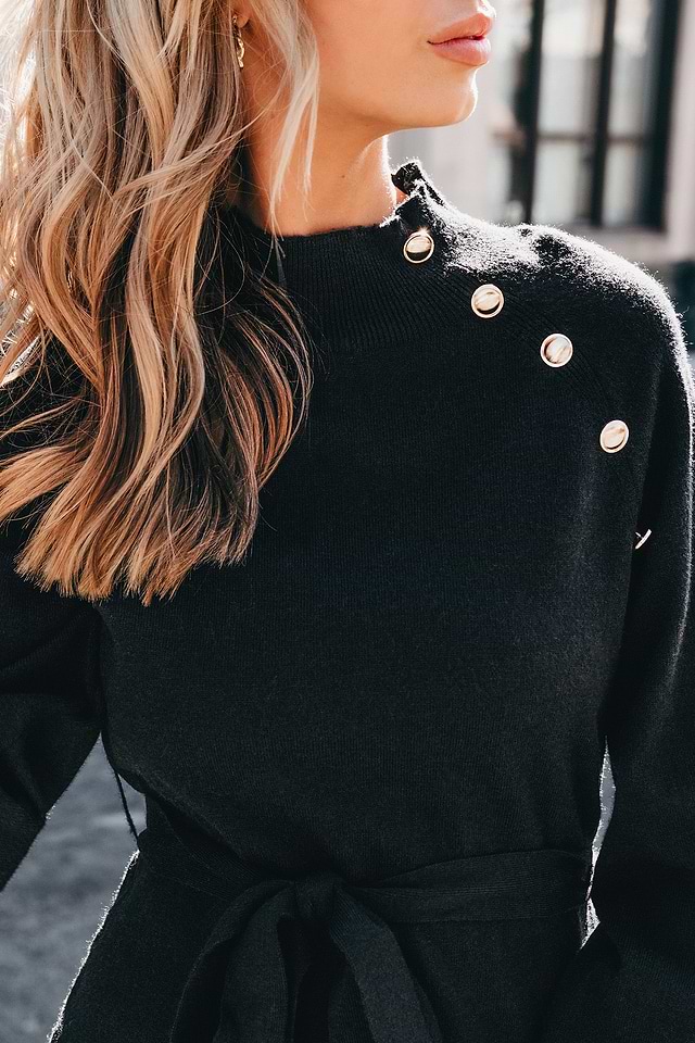 Black High Neck Long Blouson Sleeve Mini Dress